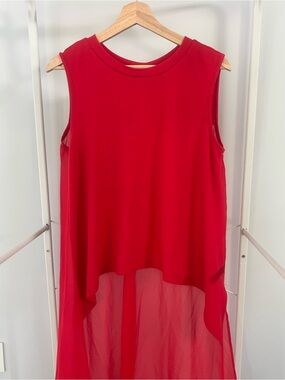 Sleeveless Red Sheer-Hem Tunic Top